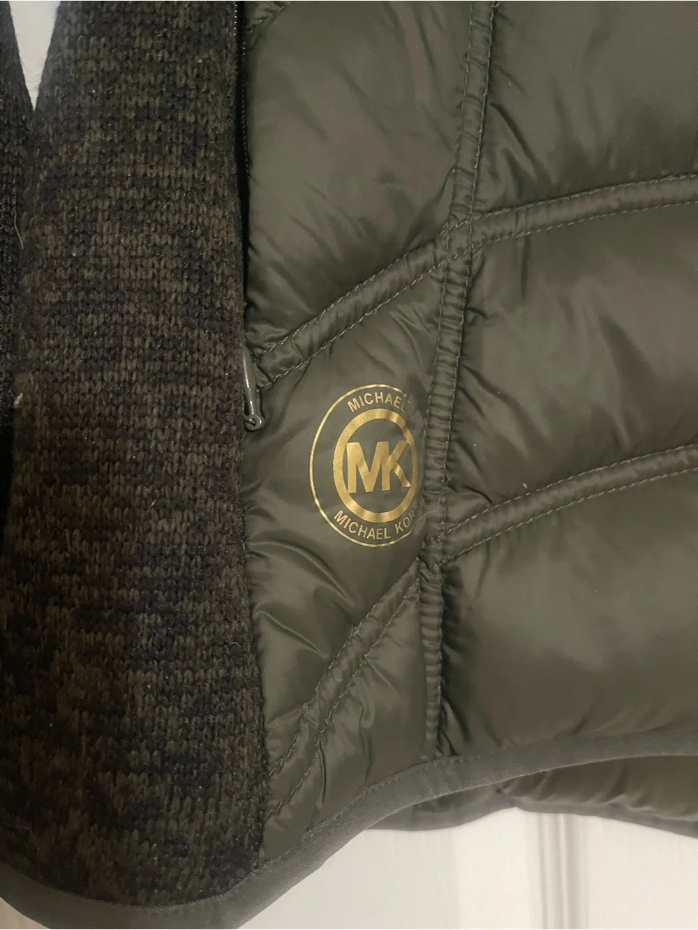 Michael Kors Down Knit Jacket Women’s Size Small Black Orange Zip Gorpcore